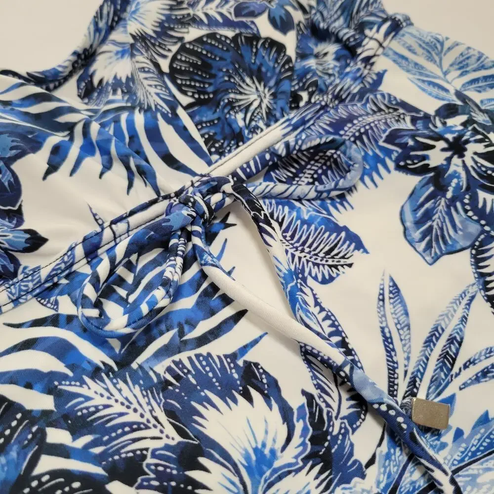 Swim Solutions Blue Blooms Printed Empire Waist Swimdress Modest NWT Size 8 - Picture 6 of 13